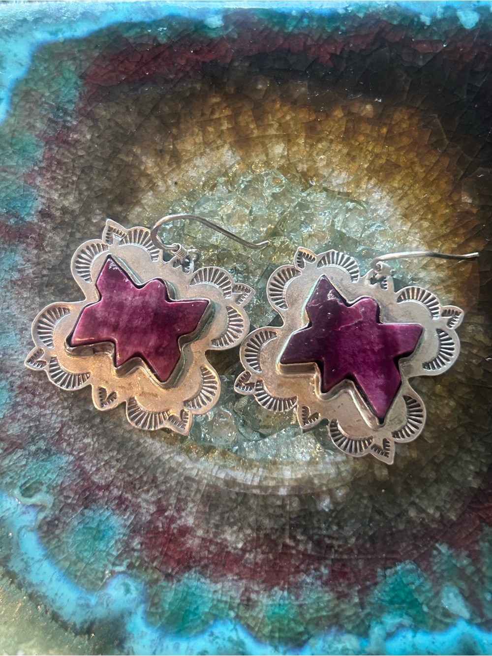 Navajo Sterling Purple Spiny Oyster Earrings